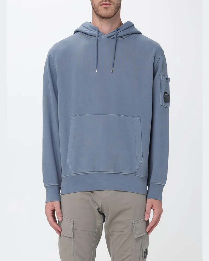 C.P. Company Baumwoll-Kapuzenpullover mit Kängurutasche und Logo Blau