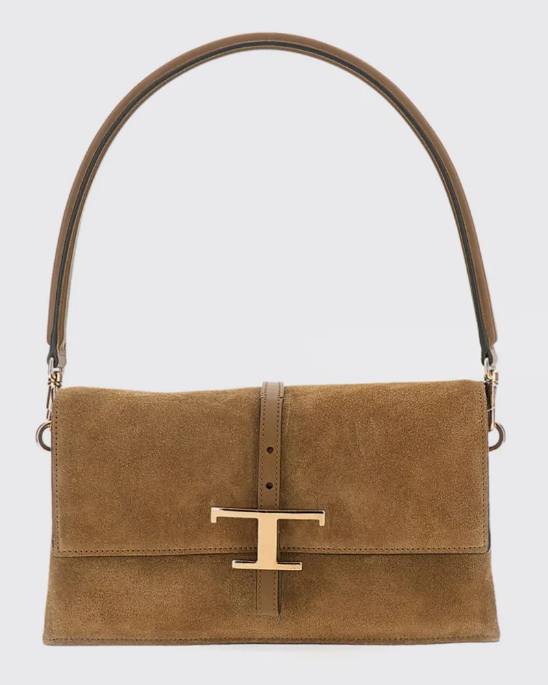 TOD'S Kleine Flap T Timeless Schultertasche aus Kalbsleder Beige