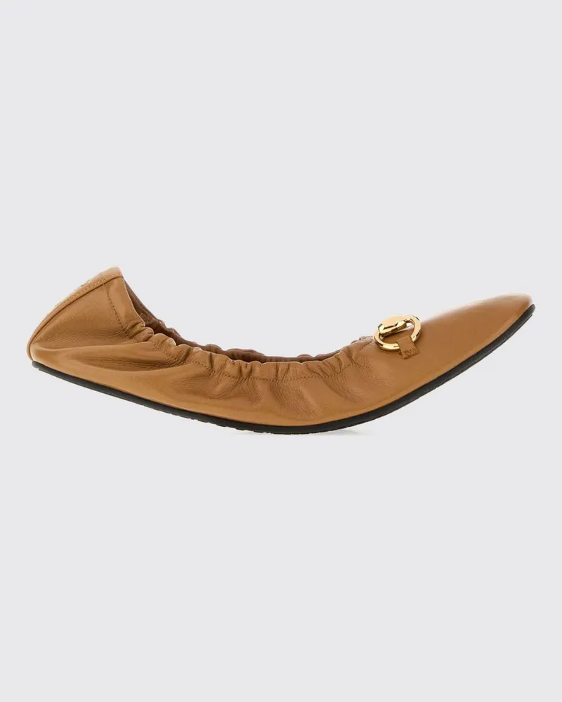 Gucci Prima Leder-Ballerinas mit Horsebit und eckiger Spitze Braun