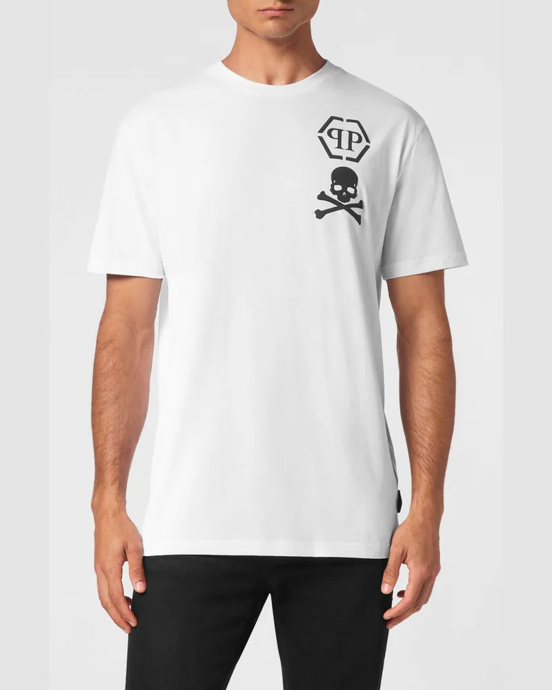 Philipp Plein Baumwoll-T-Shirt mit Skull- und Logo-Print Weiß