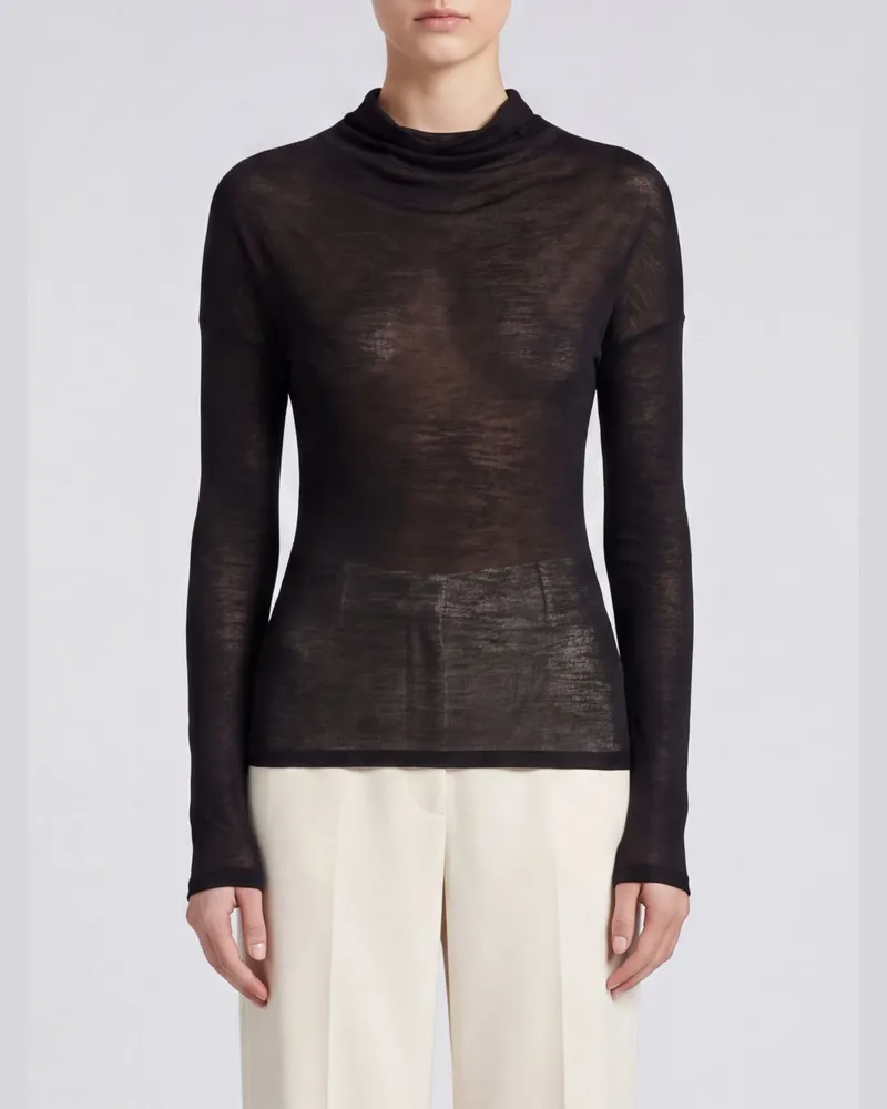 Victoria Beckham Transparentes Wollmisch-Top mit Stehkragen von und drapiertem Ausschnitt Schwarz