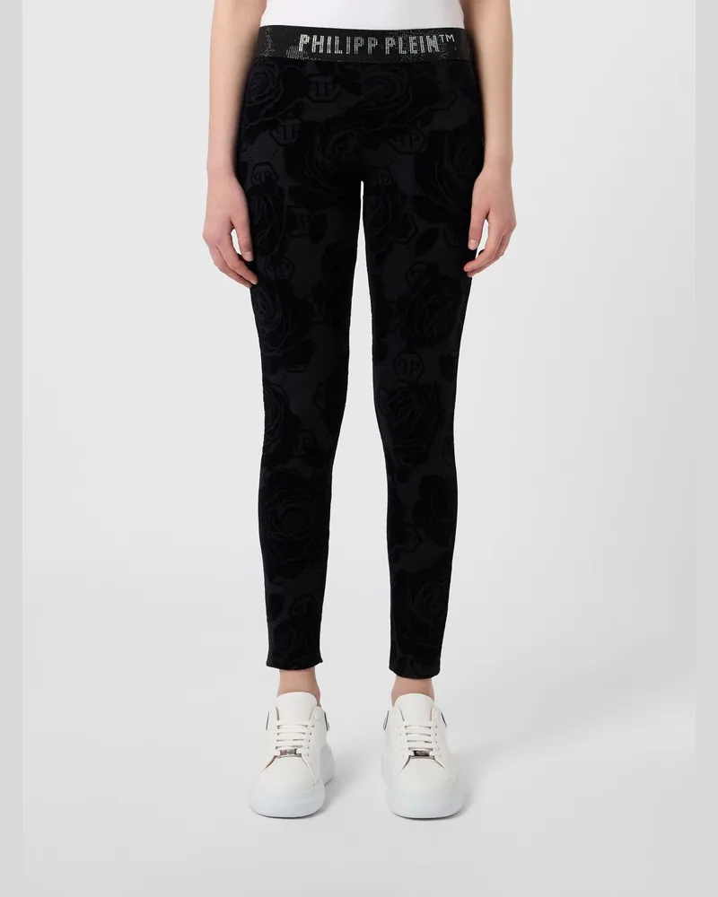 Philipp Plein Skinny-Leggings mit Blumenstickerei und Strass-Details Schwarz