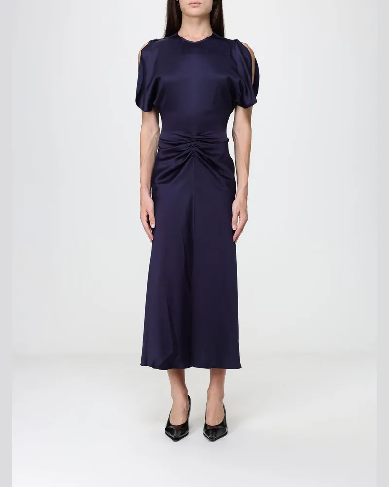 Victoria Beckham Etuikleid Bela von aus Viskose mit Puffärmeln in Midilänge Blau