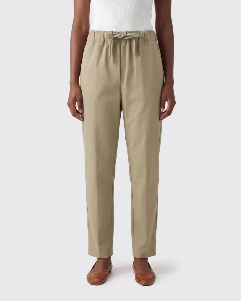 Semicouture Straight-Leg Baumwollhose mit Kordelzug in der Taille Beige