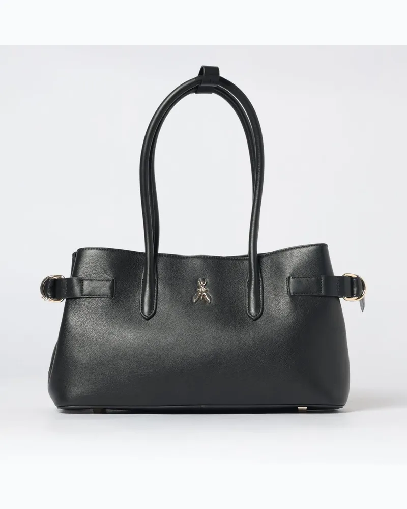 Patrizia Pepe Schultertasche aus Kalbsleder mit Fly-Logo und Doppelgriff Schwarz