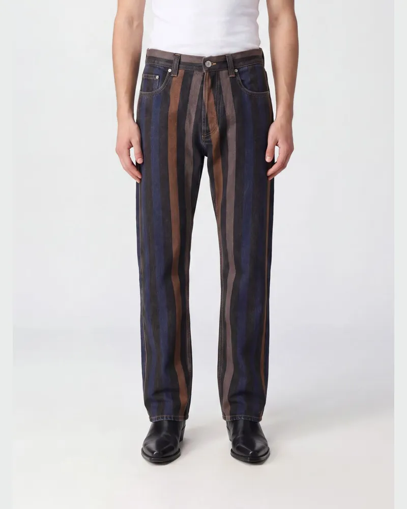 Versace Gestreifte Straight-Leg-Jeans aus Baumwolldenim mit Medusa-Logo Gestreift