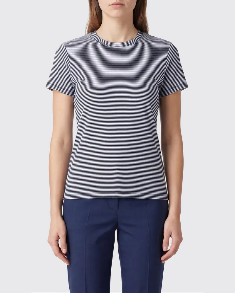 Frame Denim Slim Fit Kurzarm-T-Shirt aus Baumwolle mit zweifarbigem Streifendruck Schwarz
