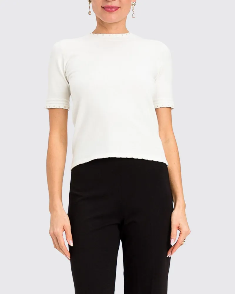 Twin-Set Schmal geschnittenes Stricktop aus Viskosemischung mit Nieten Weiß