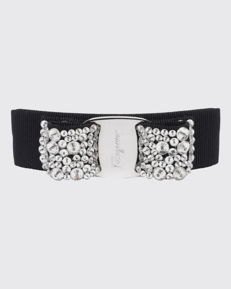 Ferragamo Haarspange aus Baumwollstoff mit Kristallstickerei Schwarz