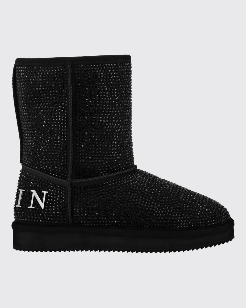 Philipp Plein Wildleder-Schneestiefel mit Kristallverzierung Schwarz
