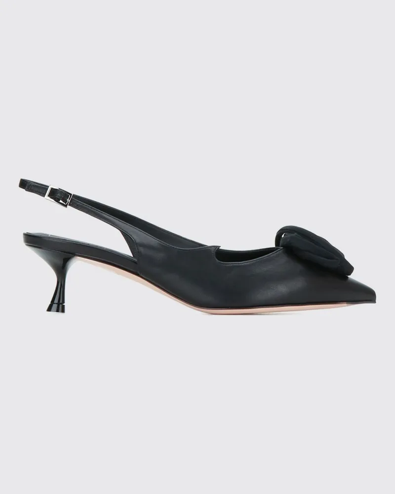 Roger Vivier Slingback-Pumps aus Glattleder mit Blumenapplikation und niedrigem Absatz Schwarz