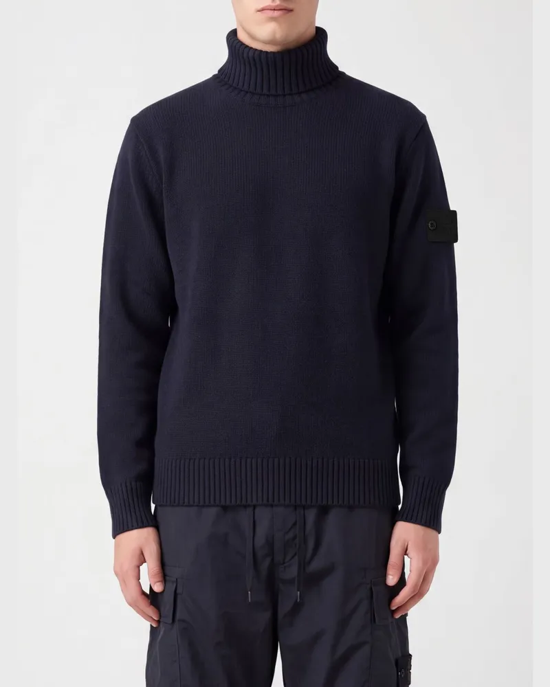 Stone Island Rollkragenpullover aus Baumwolle mit Compass-Logo am Ärmel Navy