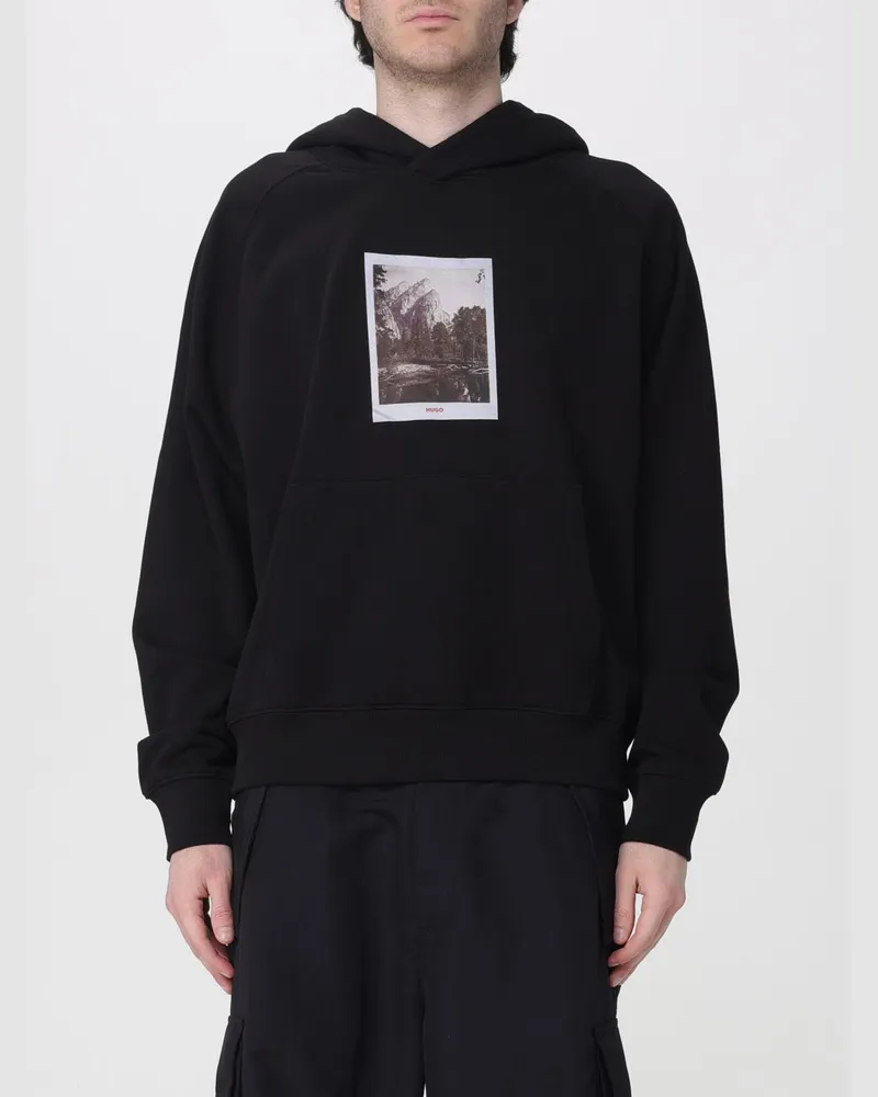 HUGO BOSS Bedruckter Baumwoll-Kapuzenpullover Schwarz