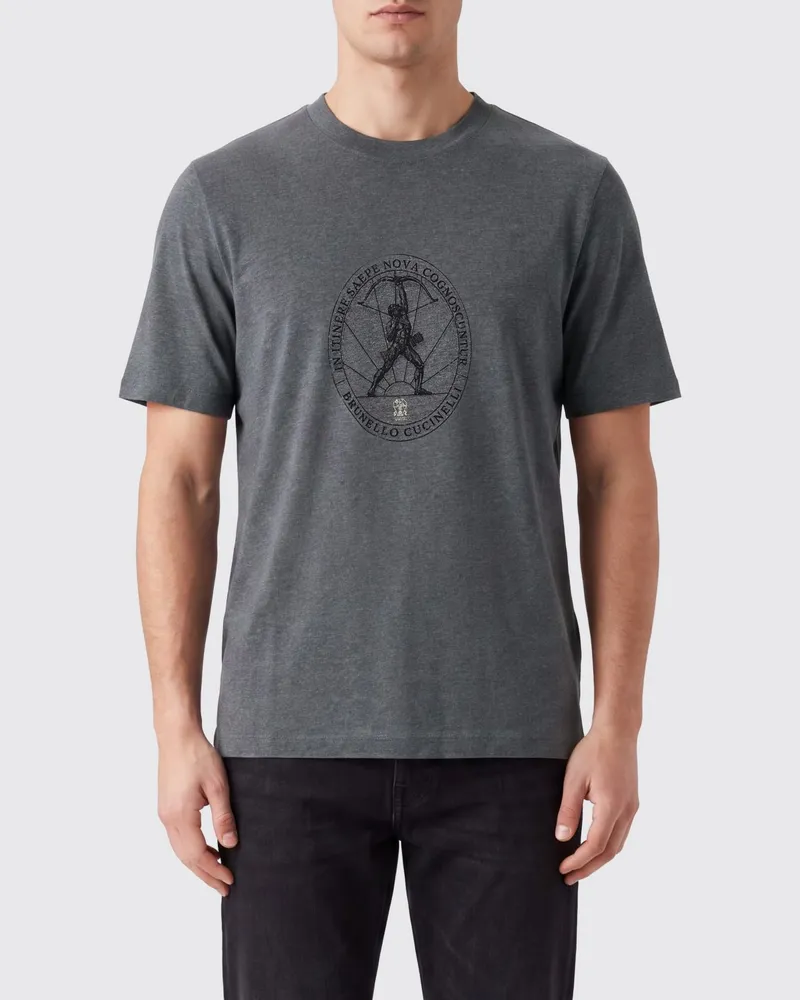Brunello Cucinelli Rundhals-T-Shirt aus Baumwolle mit grafischem Logo-Print Lead