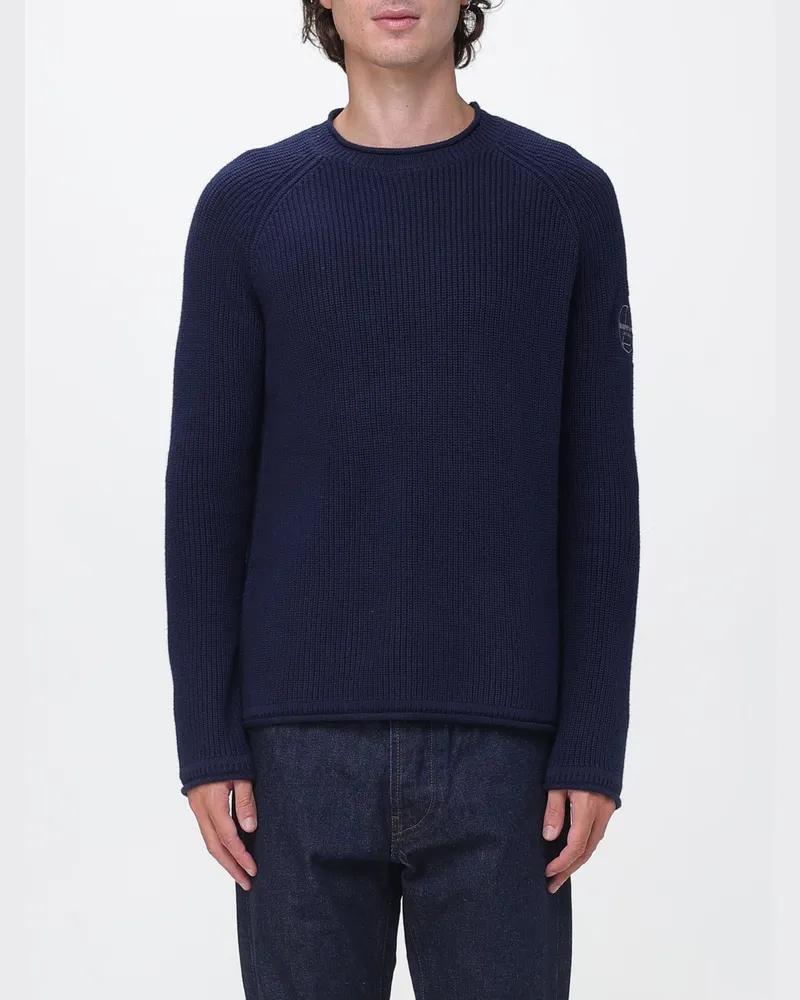 Murphy & Nye Rundhalspullover aus gerippter Baumwolle mit gesticktem Logo Blau