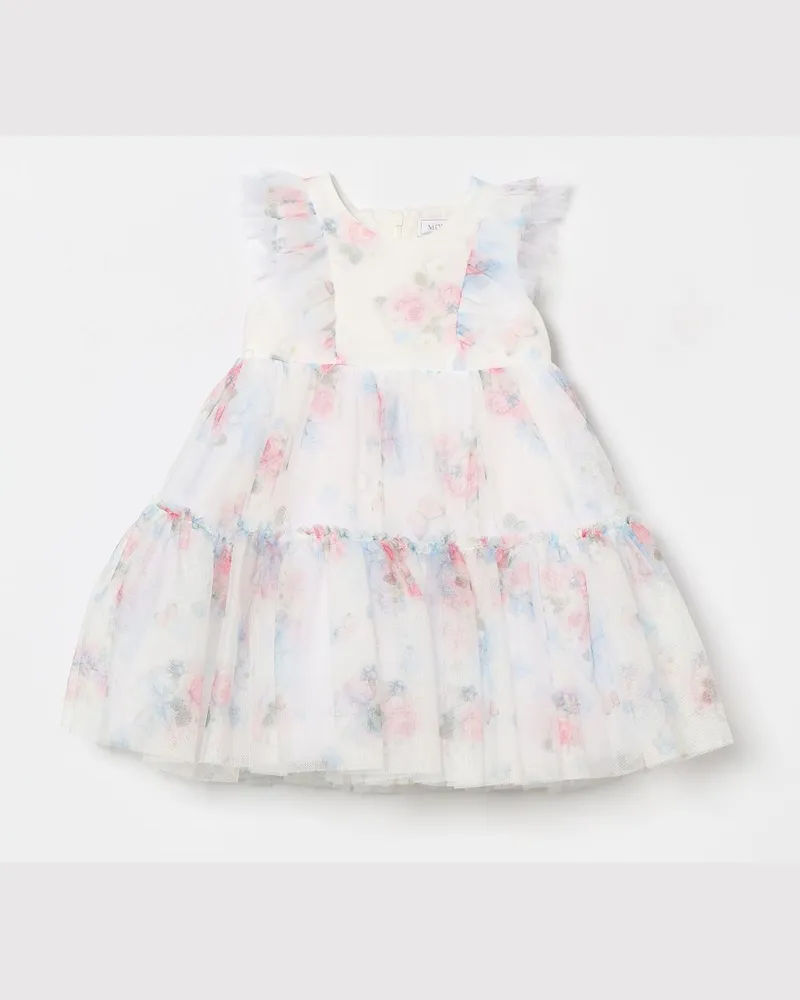 Monnalisa Tüll-Minikleid mit Blumenprint Weiß