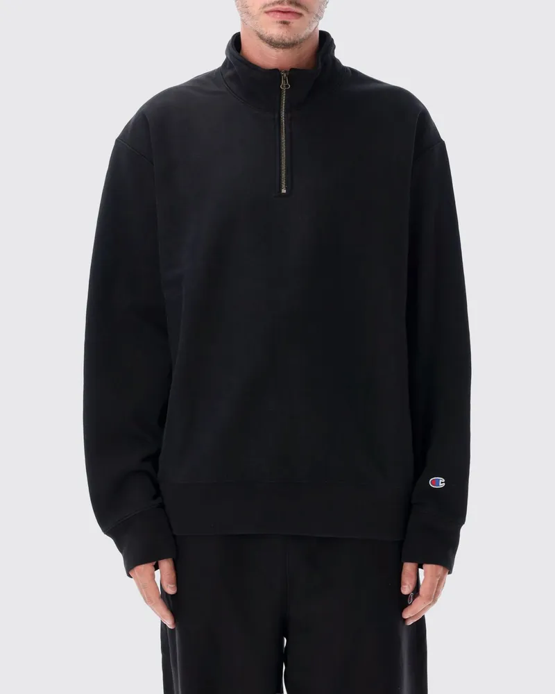 Champion Sweatshirt aus Baumwollmischung mit Stehkragen und Halbreißverschluss Schwarz