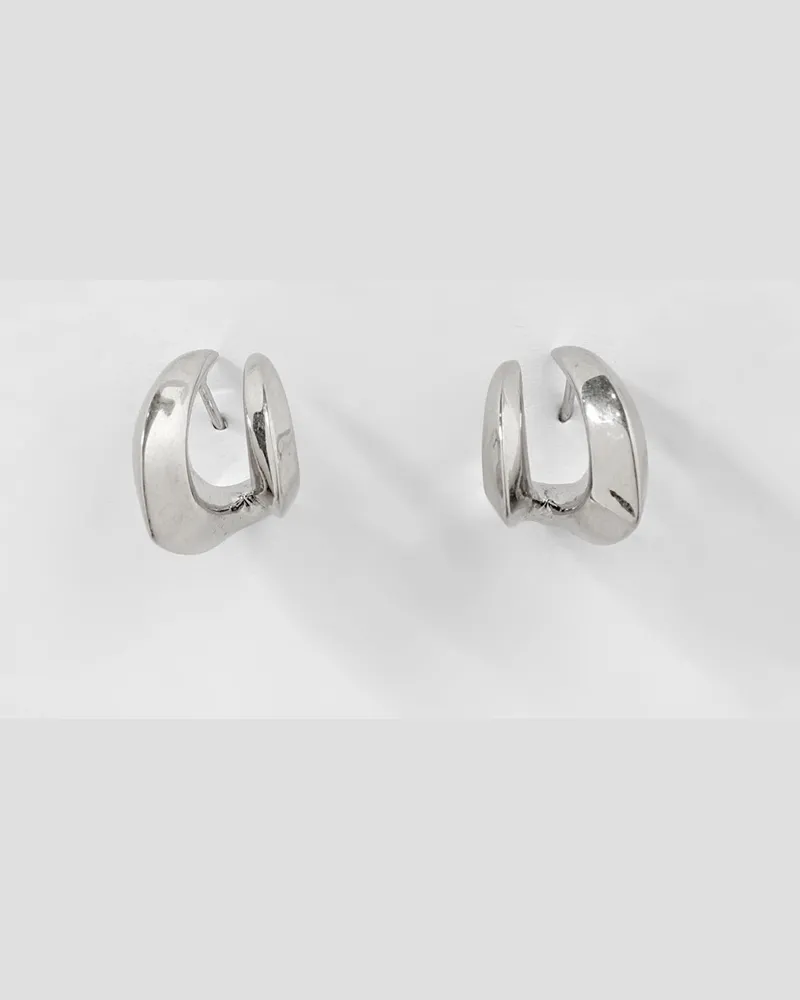 PANCONESI Asymmetrischer Hängeohrring aus Metall mit graviertem Logo Silber