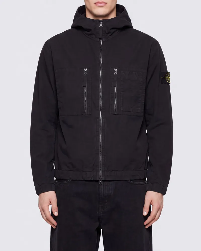 Stone Island Bomberjacke aus Ripstop-Nylon mit Kapuze und Compass-Logo Schwarz
