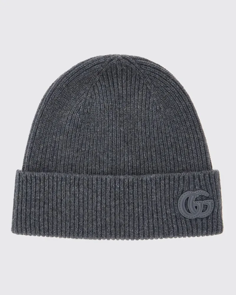 Gucci Gerippte Beanie-Mütze aus reinem Kaschmir mit GG-Monogramm Grau