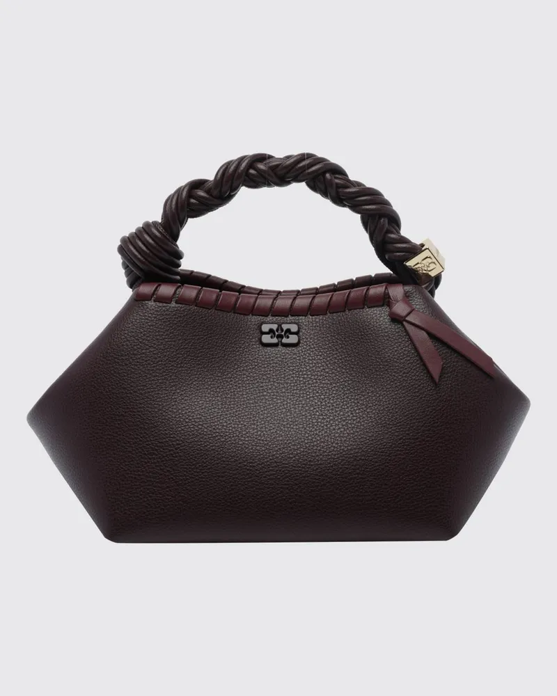 Ganni Bou Handtasche von mit geflochtenem Griff, Logo und Kontrastnähten Braun