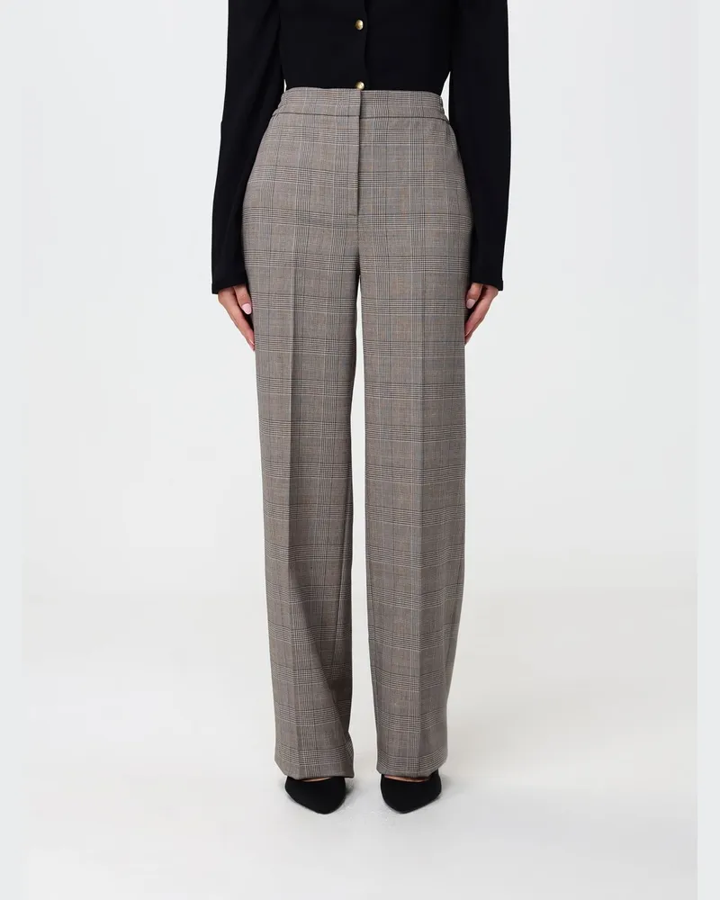 Twin-Set Weit geschnittene Hose aus Wollmischung mit Prince-of-Wales-Karomuster Braun