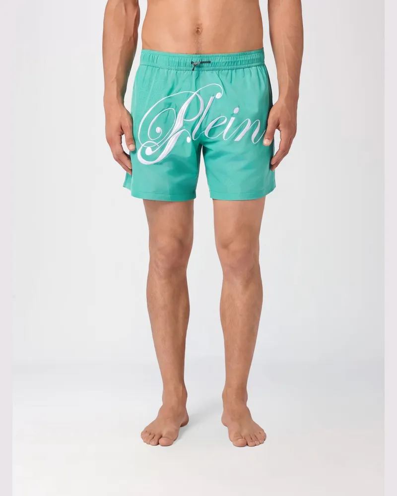 Philipp Plein Badeshorts aus technischem Gewebe mit gesticktem Logo und Kordelzug Grün