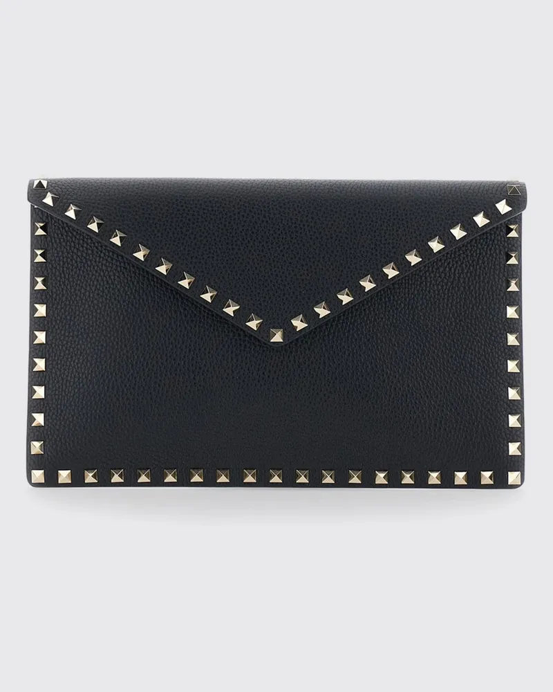 Valentino Garavani Rockstud Envelope-Clutch aus genarbtem Kalbsleder mit Nieten Schwarz