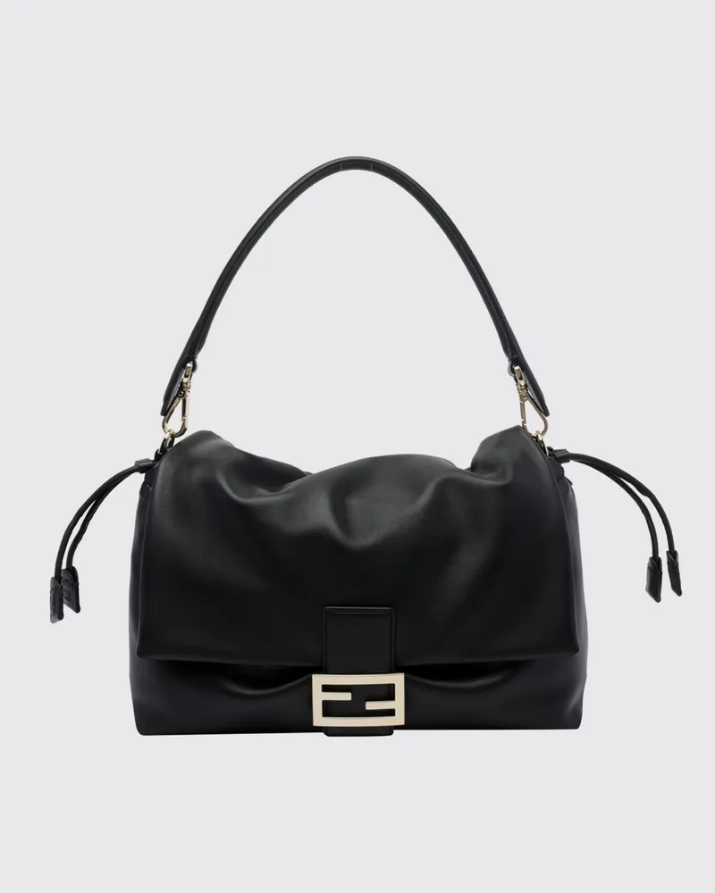 Fendi Große Baguette Schultertasche aus Lamm-Nappa mit FF-Monogramm Schwarz