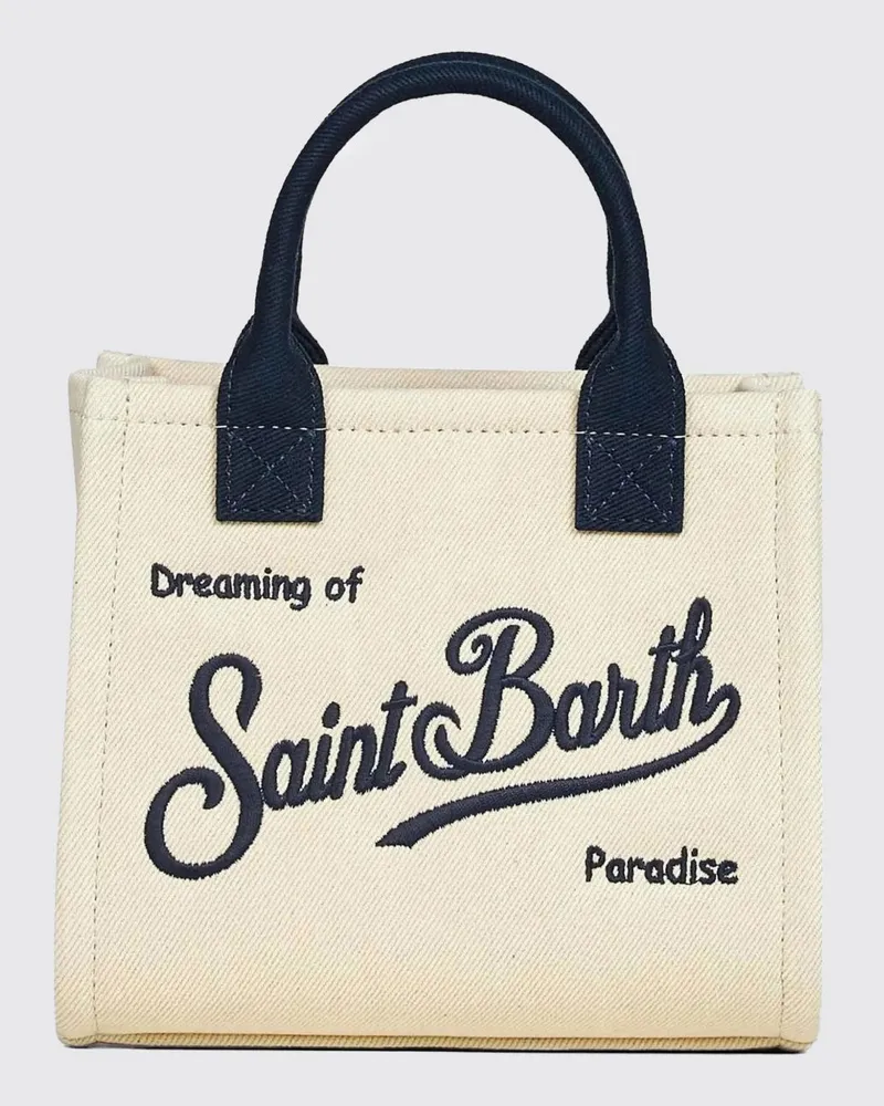 MC2 Saint Barth Vanity Handtasche aus Baumwolltwill mit gesticktem Logo Weiß
