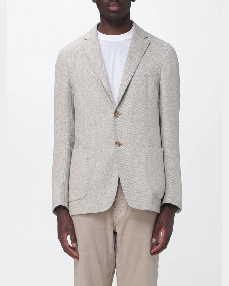 Ermenegildo Zegna Einreihiger Blazer aus Seide-Leinen-Woll-Chevron Wasser