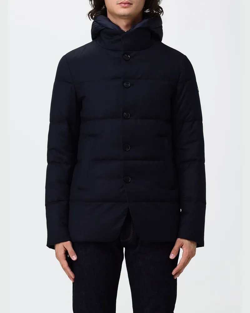 DUNO Kurze Herren-Daunenjacke aus gesteppter Wolle mit Kapuze Blau
