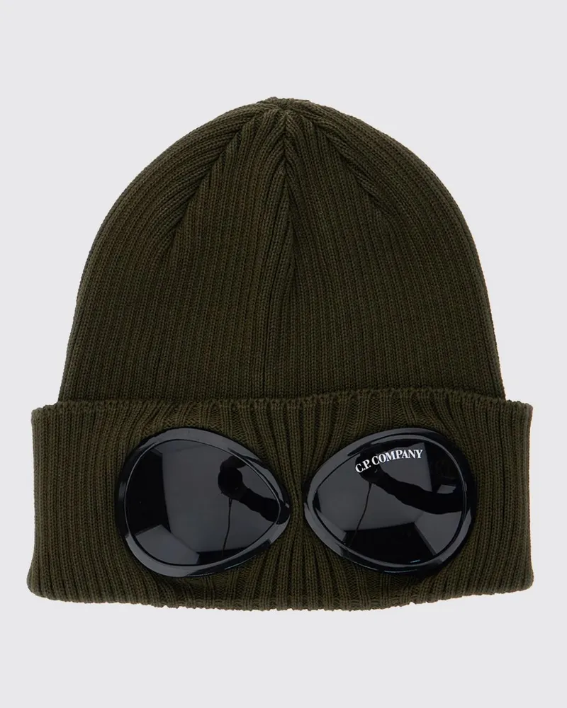 C.P. Company Baumwoll-Beanie mit Umschlag und ikonischen Goggle-Linsen Grün