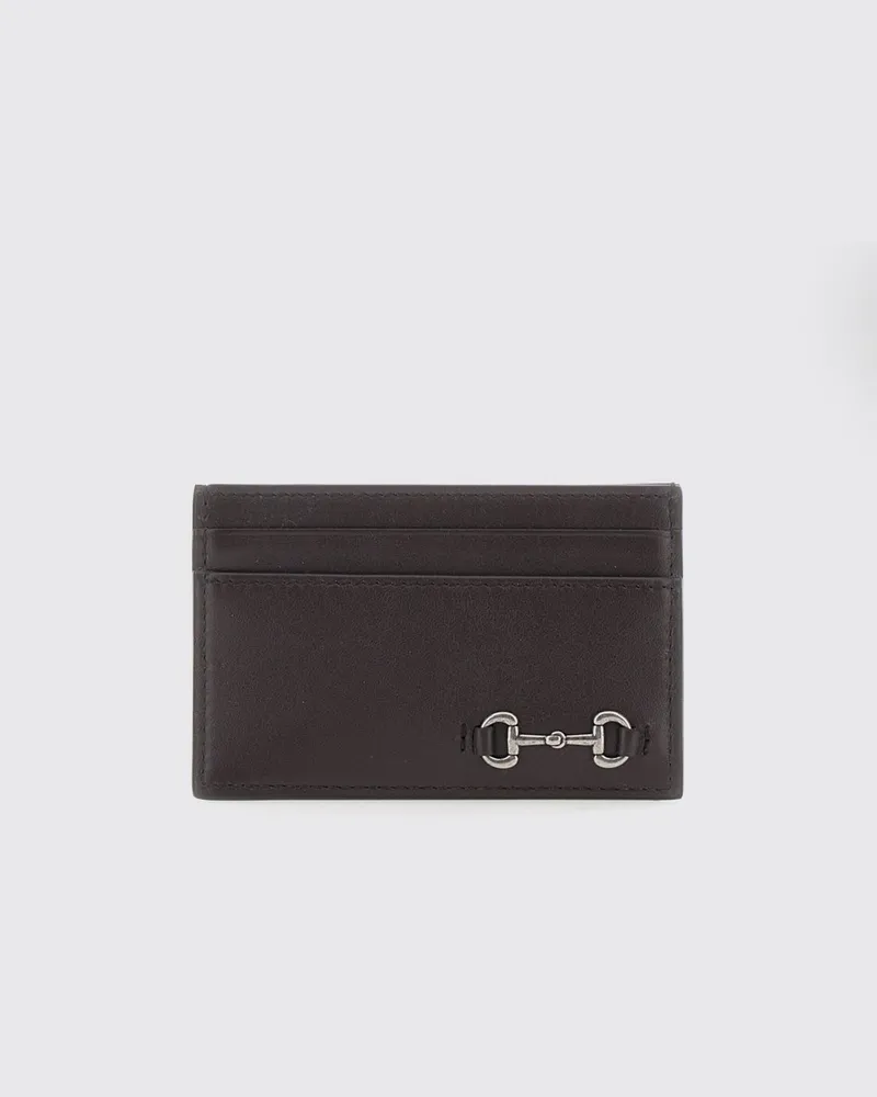Gucci Flacher Kartenhalter aus Glattleder mit Horsebit-Detail Braun