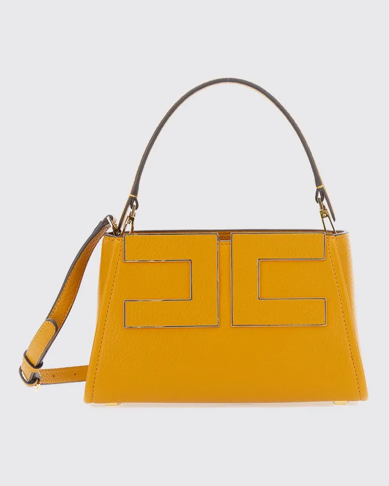 Elisabetta Franchi Kleine ausgestellte Tote-Bag von mit Metall-Logo Ocker