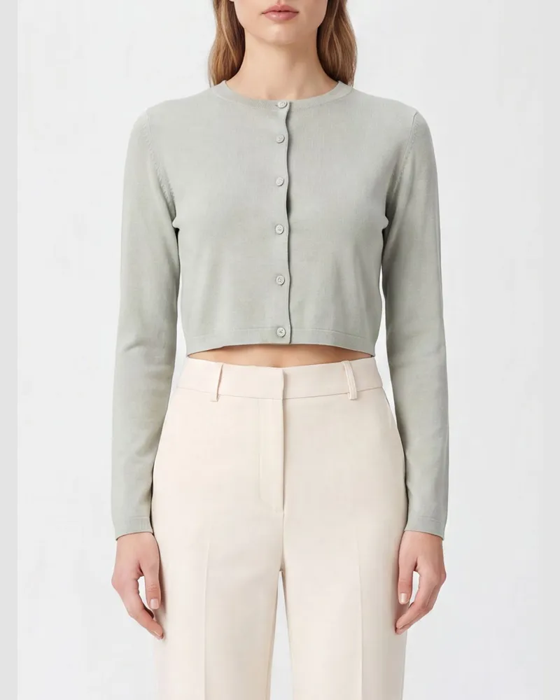 Max Mara Rundhals-Cardigan aus Seide und Kaschmir Grün