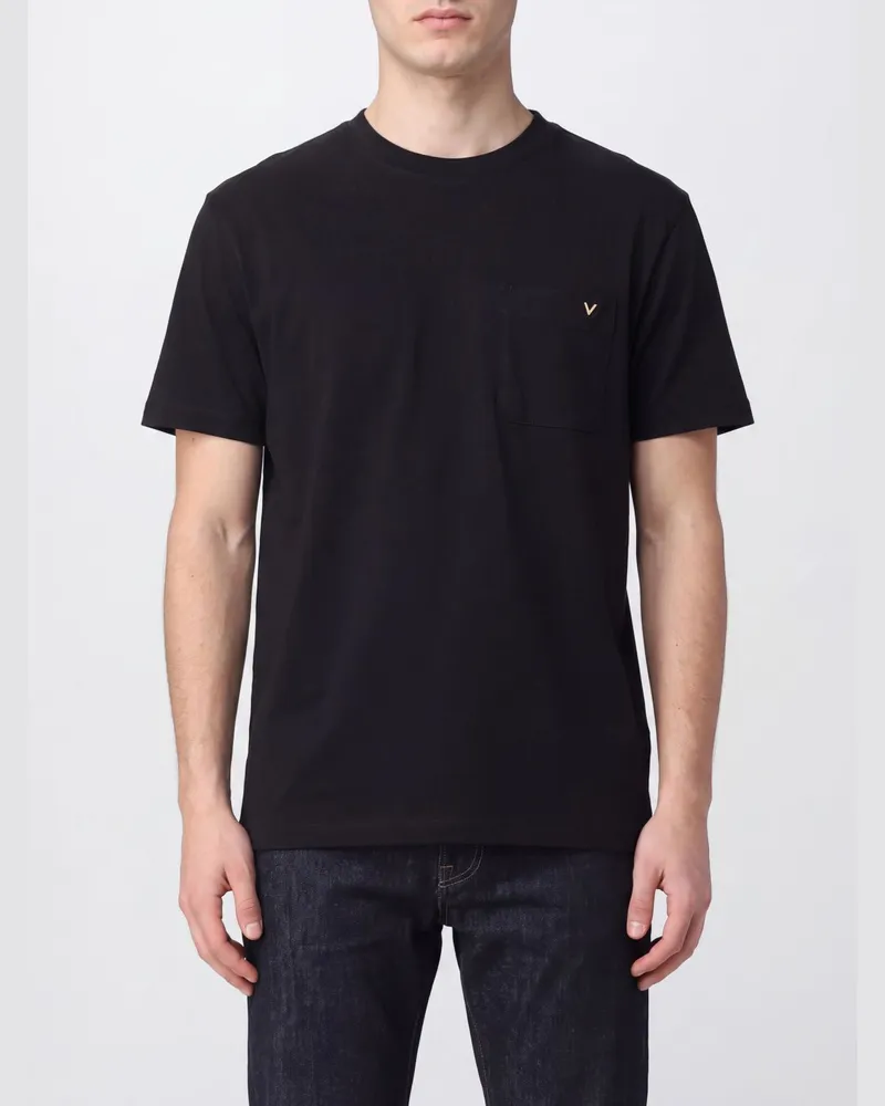 Valentino Garavani Baumwoll-T-Shirt mit Tasche und VLogo Signature Schwarz