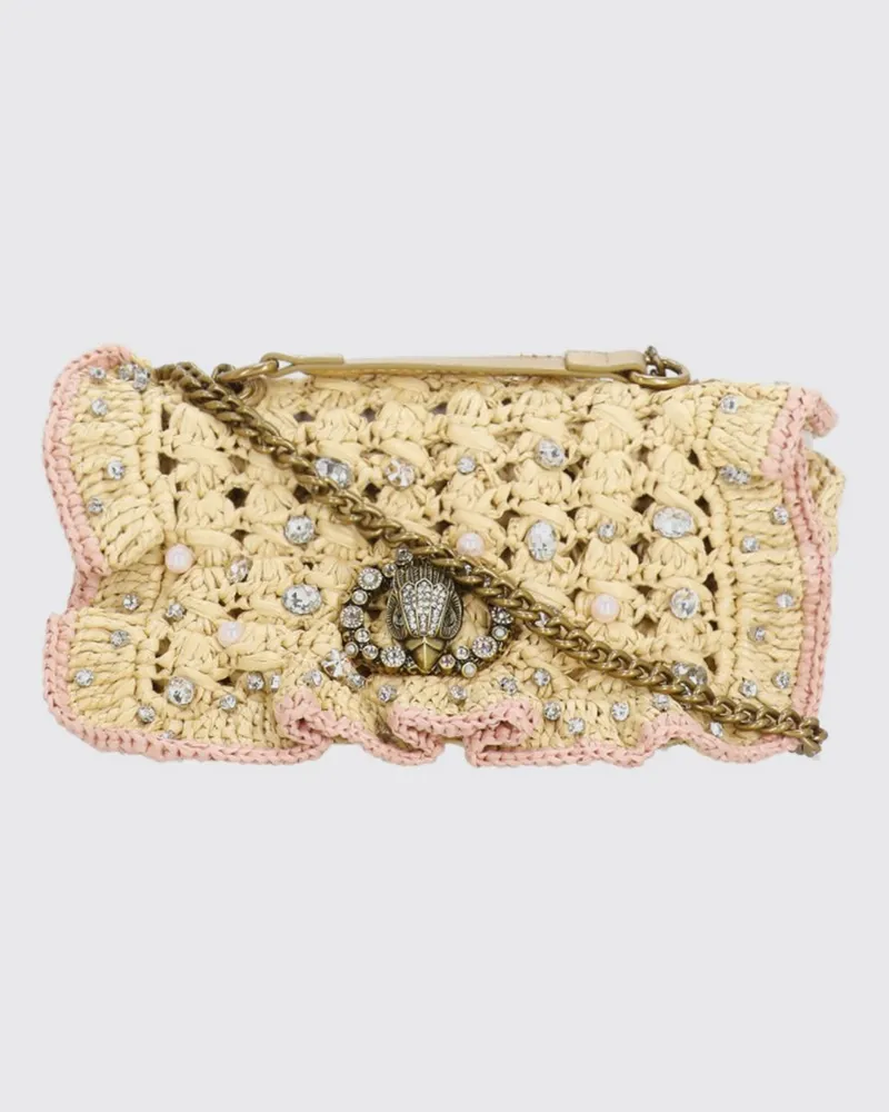 Kurt Geiger Chelsea Clutch aus Häkel-Bast mit Strasssteinen Beige