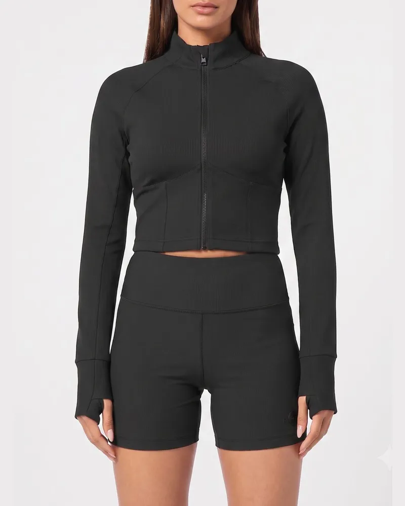 Philipp Plein Langärmeliges Slim-Fit-Sporttop aus Jersey mit Reißverschluss Schwarz