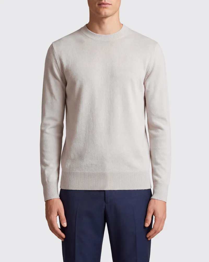Eleventy Pullover mit Rundhalsausschnitt aus reinem Kaschmir mit langen Ärmeln und Rippbündchen Sand