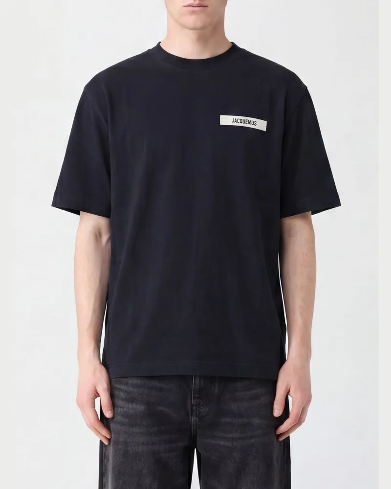 Jacquemus Baumwoll-T-Shirt mit Rundhalsausschnitt und kontrastierendem Applikationslogo Schwarz