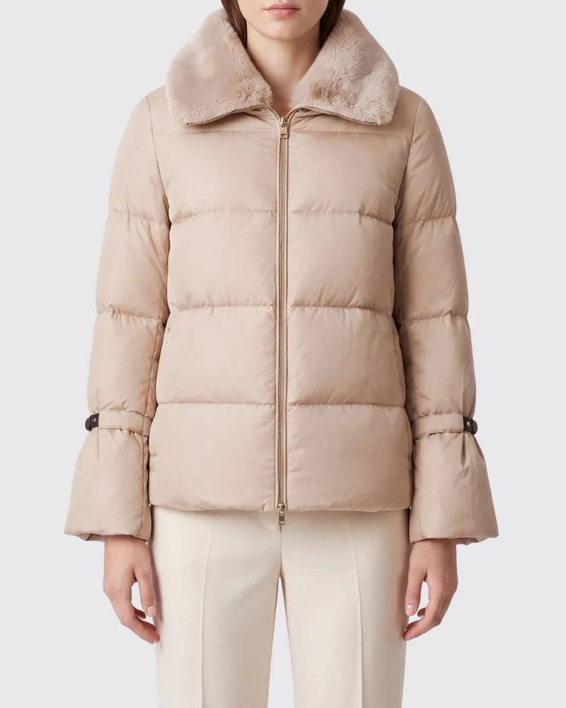 Herno Gesteppte Daunenjacke aus ultraleichtem Nylon mit Pelzkragen Beige