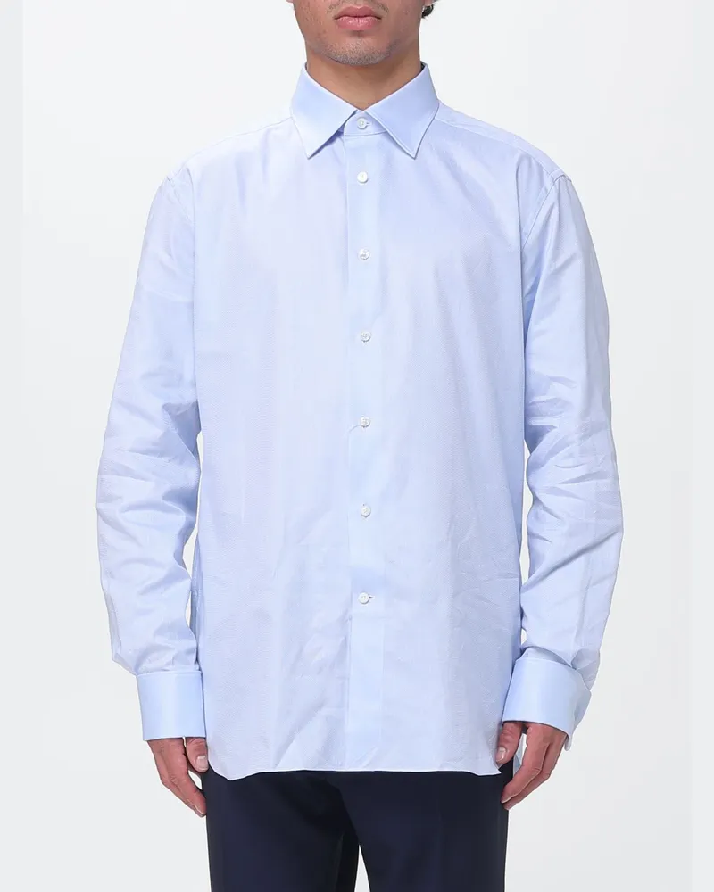Ermenegildo Zegna Klassisches Hemd aus Baumwollpopeline Hellblau