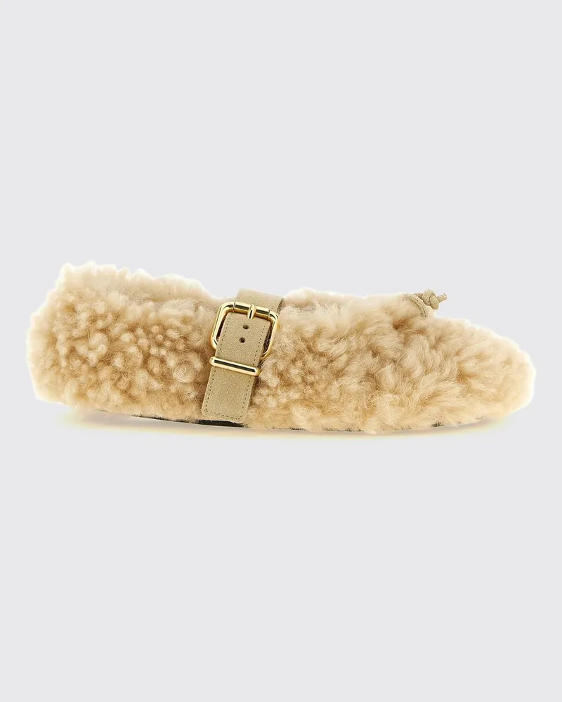 Marni Mary-Jane-Ballerinas aus Shearling mit verstellbarem Riemen Beige
