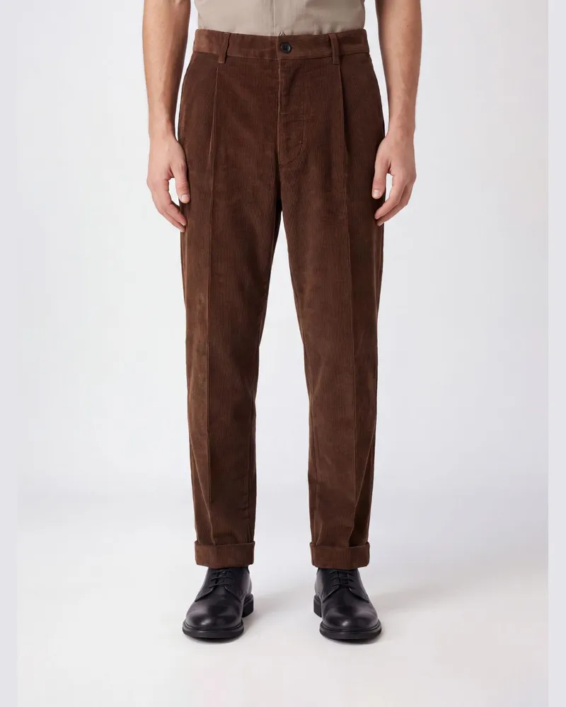 AMI Paris Slim Fit Cord-Chino-Hose mit Bundfalten vorne Braun