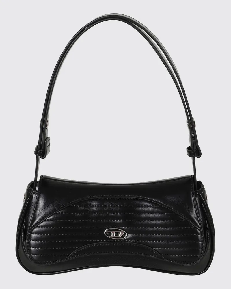 Diesel Play Schultertasche aus Monogramm-Kunstleder mit Oval D-Logo Schwarz