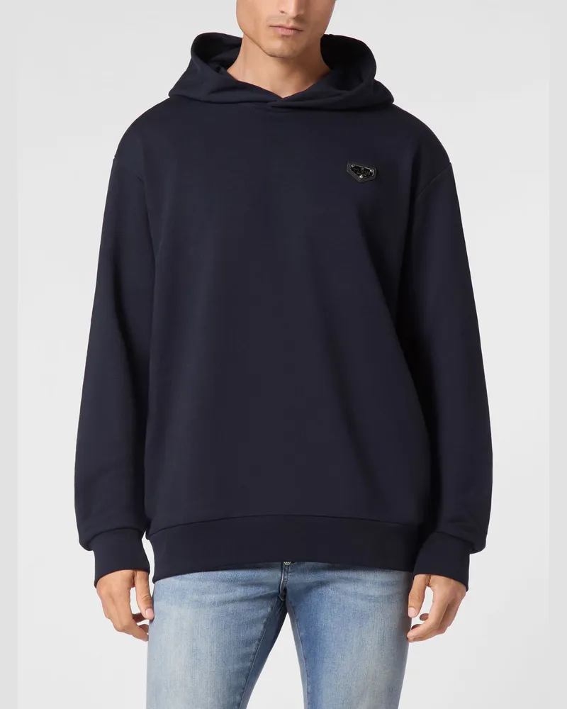 Philipp Plein Kapuzenpullover aus Baumwolle mit überschnittenen Schultern und appliziertem Logo Blau