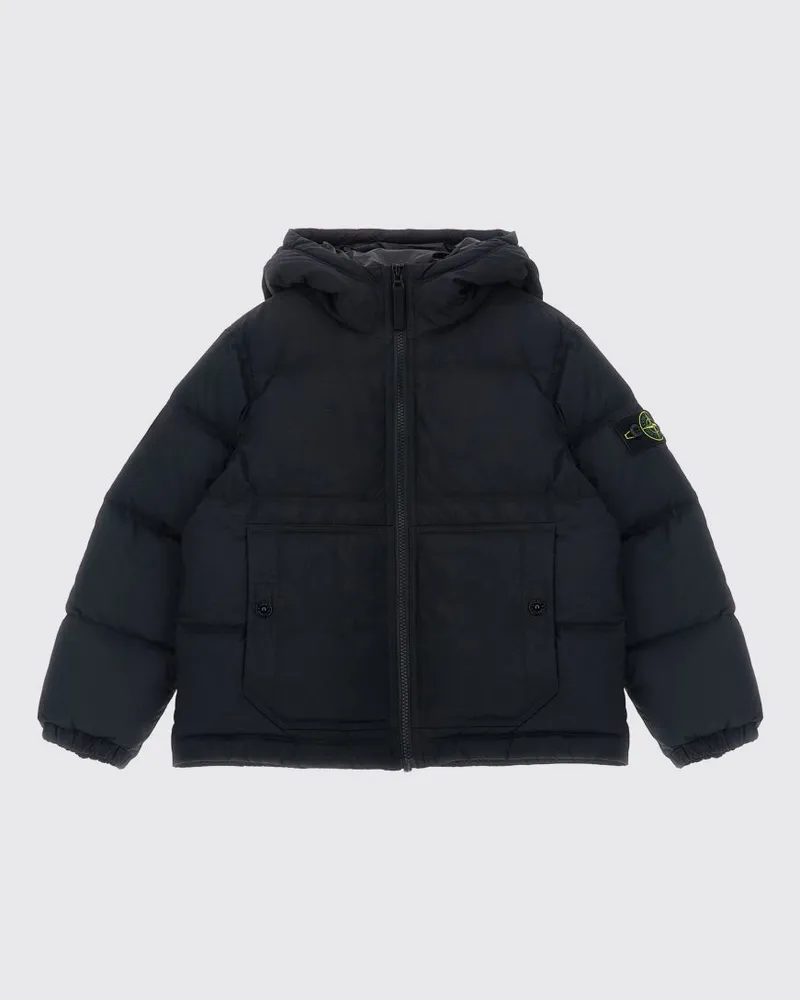 Stone Island Gesteppte Daunenjacke aus Nylon-Ripstop mit Kapuze für Jungen Schwarz