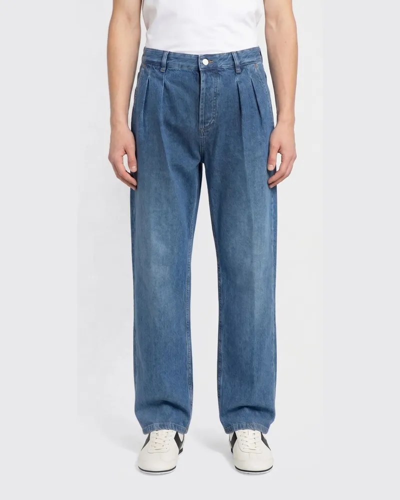 Marine Serre Weite Jeans aus Baumwolldenim Hellblau