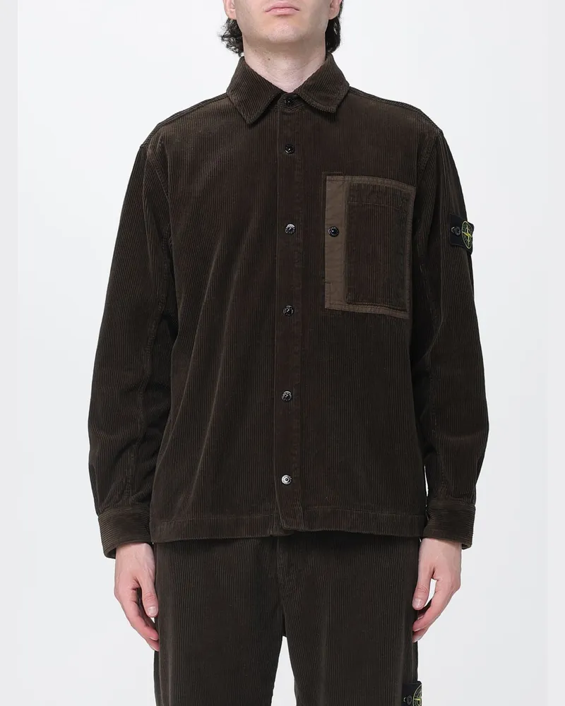 Stone Island Hemdjacke aus Samt mit Kompass-Logo Grau